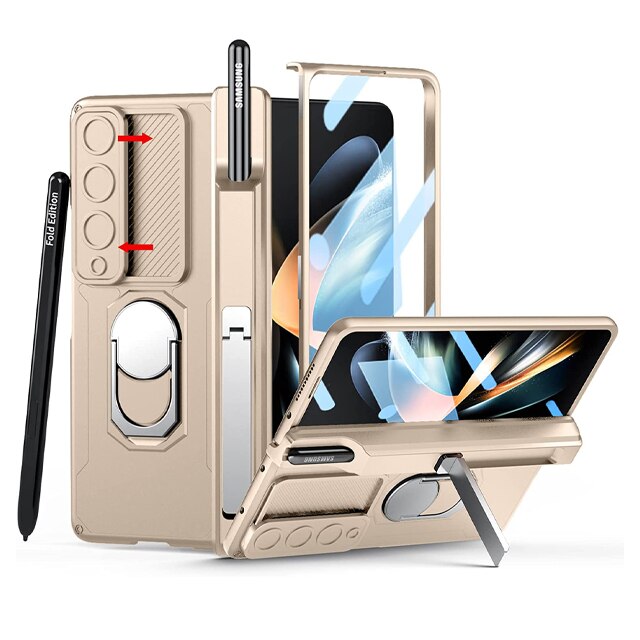 Luxury Case With S Pen Holder and Hinge Screen Protector Ring Stand Case For Samsung Galaxy Z Fold 5 Z Fold 4 Luxury_Covers