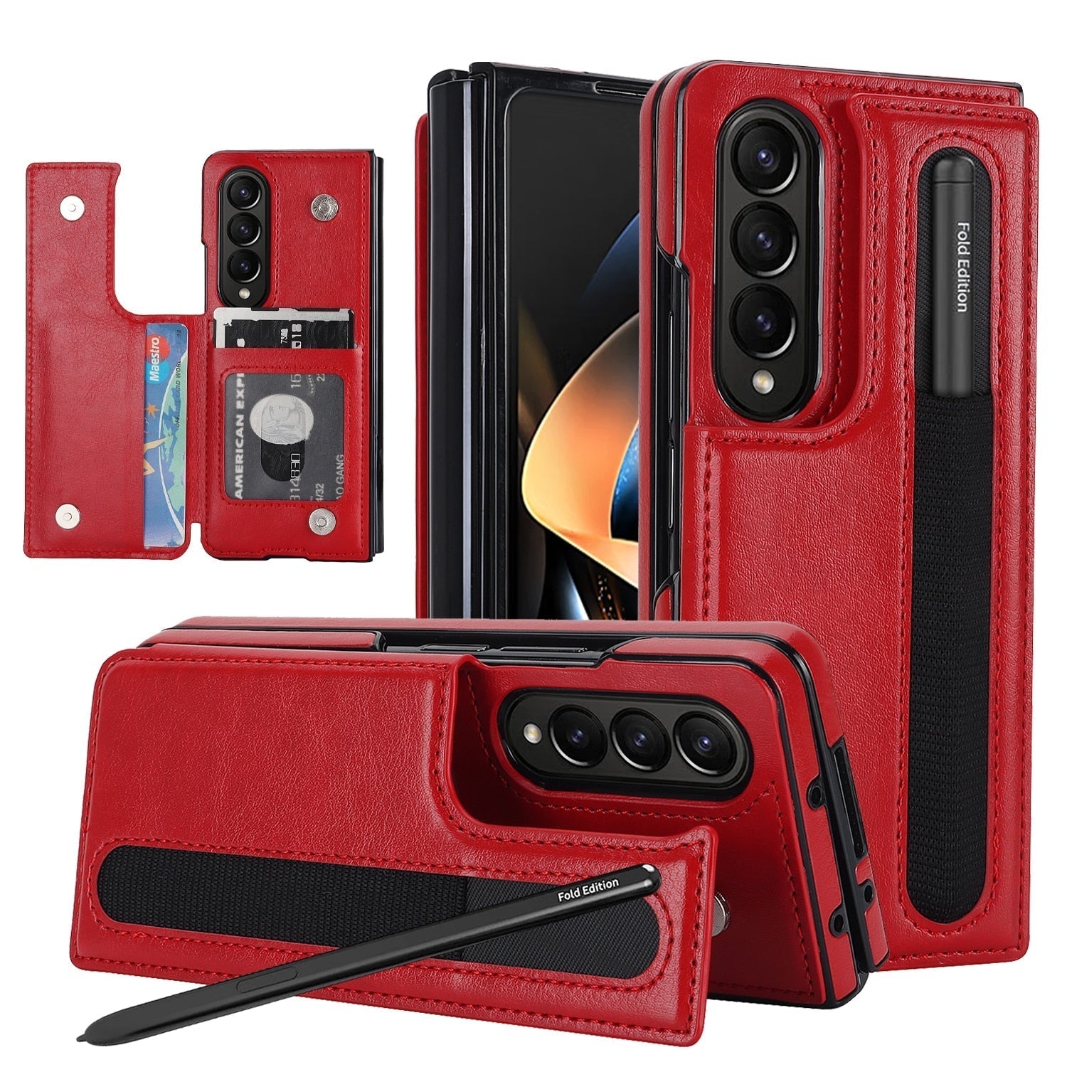 Luxury Retro Leather Phone Case With Cards Slot kickstand Stylus, Stylus Slot For Galaxy Z Fold5/ Z Fold4 CaseSpot