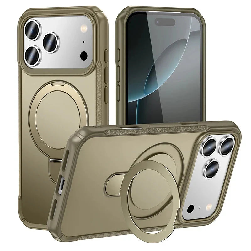 Metal Ring Stand  Magnetic Case Wireless Charger Cover Funds For Magsafe IPhone 17/ 16 /15 14 THEROXYMOB