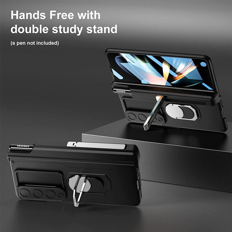 Luxury Case With S Pen Holder and Hinge Screen Protector Ring Stand Case For Samsung Galaxy Z Fold 5 Z Fold 4 Luxury_Covers