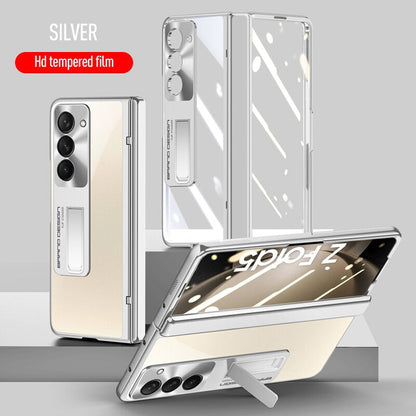 Electroplated Transparent Hinge Case For Samsung Galaxy Z Fold5 Shockproof Protective Clear Cover with Bracket Front Film CaseSpot