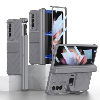 For Samsung Galaxy Z Fold4 All included Slide Pen Case With Back Screen Glass Hinge Holder Phone Cover - theroxymob