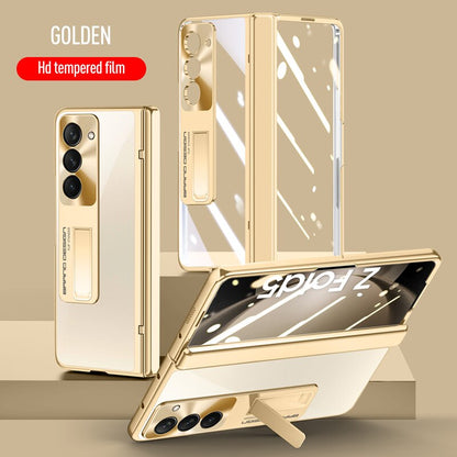 Electroplated Transparent Hinge Case For Samsung Galaxy Z Fold5 Shockproof Protective Clear Cover with Bracket Front Film CaseSpot