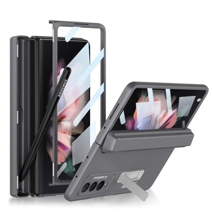 Magnetic Frame Stand All - included Screen Glass Film Case With Hidden S Pen Slot -Case With Pen For Samsung Galaxy Z Fold 4 /3 5G - theroxymob