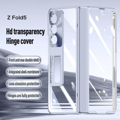 Electroplated Transparent Hinge Case For Samsung Galaxy Z Fold5 Shockproof Protective Clear Cover with Bracket Front Film CaseSpot