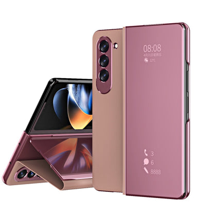 Plating Mirror Leather Cover Smart Window Phone Case for Samsung Z Fold 5 Fold 4 CaseSpot