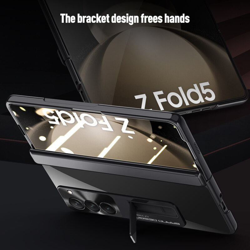 Electroplated Transparent Hinge Case For Samsung Galaxy Z Fold5 Shockproof Protective Clear Cover with Bracket Front Film CaseSpot