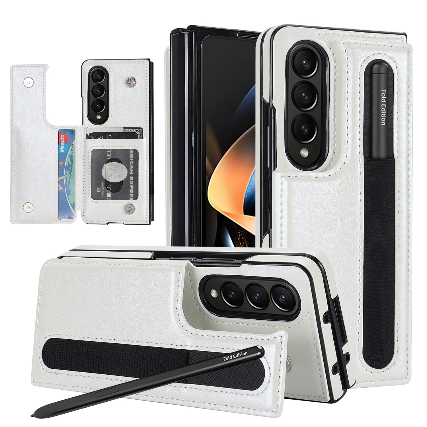 Luxury Retro Leather Phone Case With Cards Slot kickstand Stylus, Stylus Slot For Galaxy Z Fold5/ Z Fold4 CaseSpot