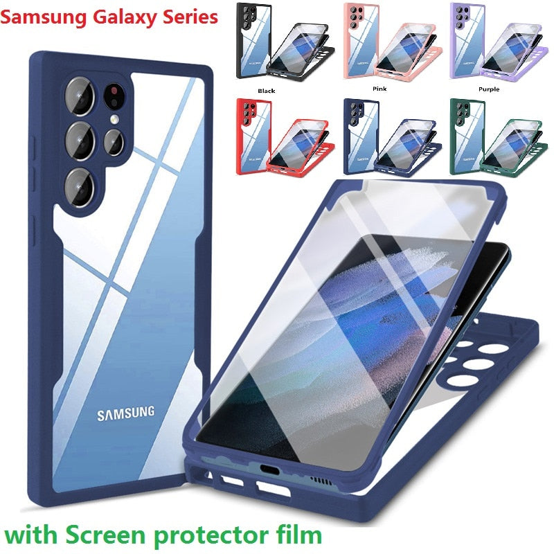Silicon 360° Double Side For Samsung Galaxy S24-23 SeriesCase Film Screen Protector Bumper Cover Luxury_Covers