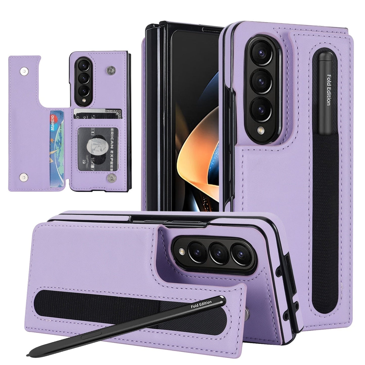Luxury Retro Leather Phone Case With Cards Slot kickstand Stylus, Stylus Slot For Galaxy Z Fold5/ Z Fold4 CaseSpot