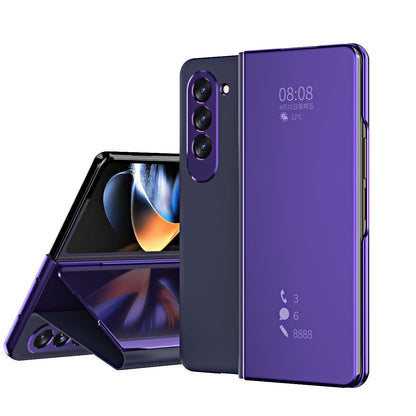 Plating Mirror Leather Cover Smart Window Phone Case for Samsung Z Fold 5 Fold 4 CaseSpot