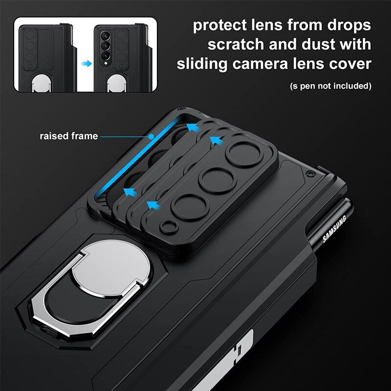 Luxury Case With S Pen Holder and Hinge Screen Protector Ring Stand Case For Samsung Galaxy Z Fold 5 Z Fold 4 Luxury_Covers