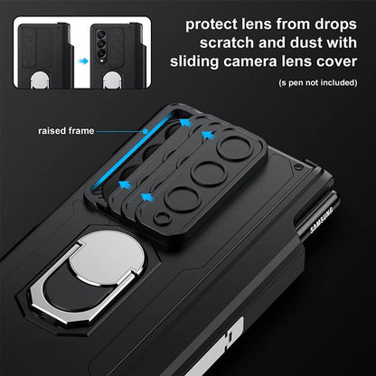 Luxury Case With S Pen Holder and Hinge Screen Protector Ring Stand Case For Samsung Galaxy Z Fold 5 Z Fold 4 Luxury_Covers