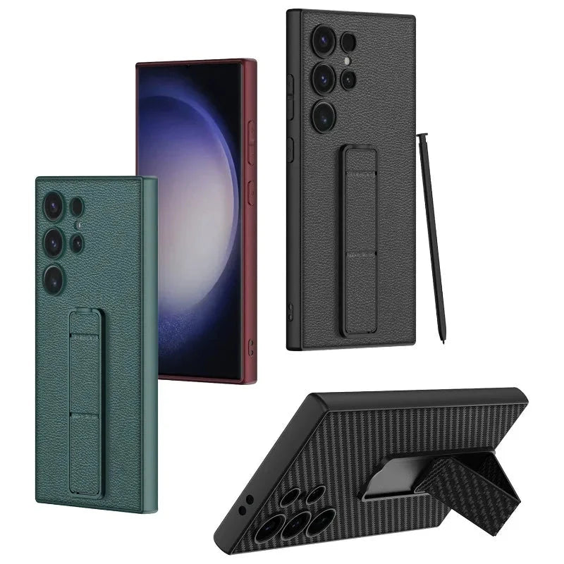 Leather Kickstand Holder Fall Shockproof Cover For Samsung S24 Series CaseSpot