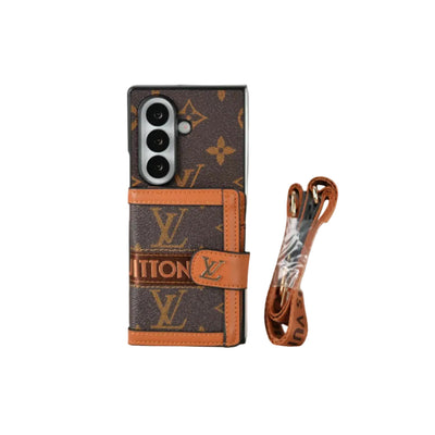 Luxury Monogram Wallet Case with Crossbody Strap for Samsung Galaxy Z Fold 3/4/5/6/7