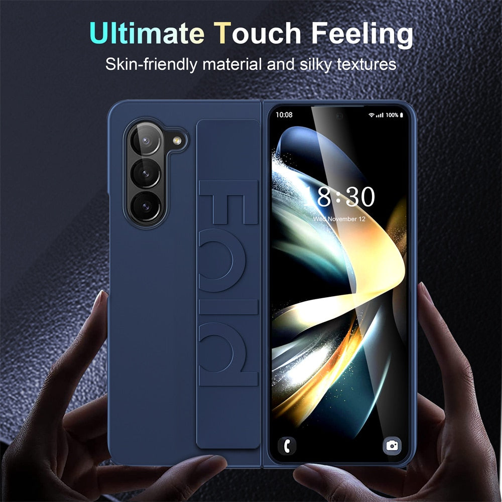 For Samsung Z Fold 5 Case Elastic Wrist Strap Ultra Thin Hard PC Stand Holder Cover CaseSpot