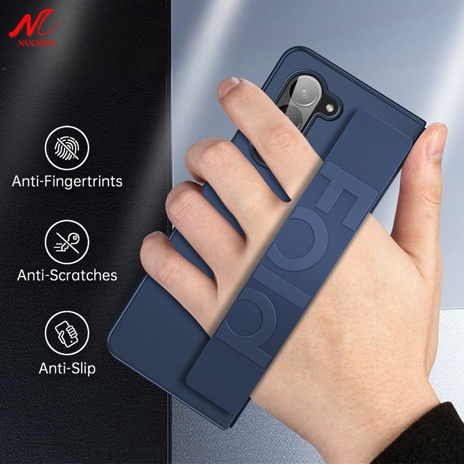For Samsung Z Fold 5 Case Elastic Wrist Strap Ultra Thin Hard PC Stand Holder Cover CaseSpot