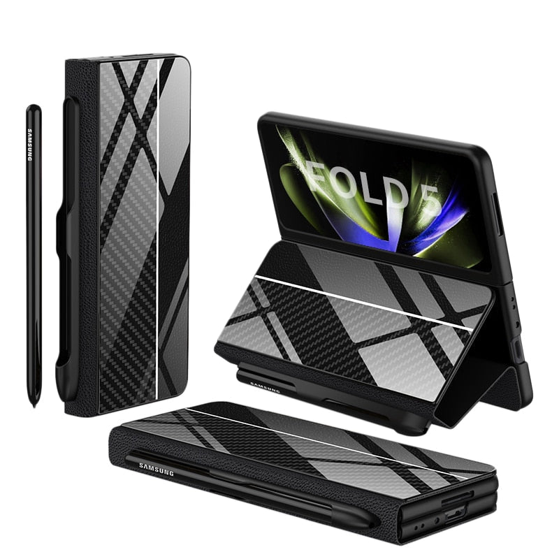 Shockproof Armor Case  Case Glass Cover Stand Insert Card Leather Case for Samsung Galaxy Z Fold 5/4 CaseSpot