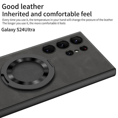 Frosted Leather Magnetic Ring Kickstand Phone Case for Samsung S24 Series CaseSpot