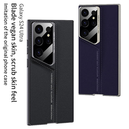 Luxury Plain Leather Case Lens Protection For Samsung Galaxy S25 S24 S23 THEROXYMOB