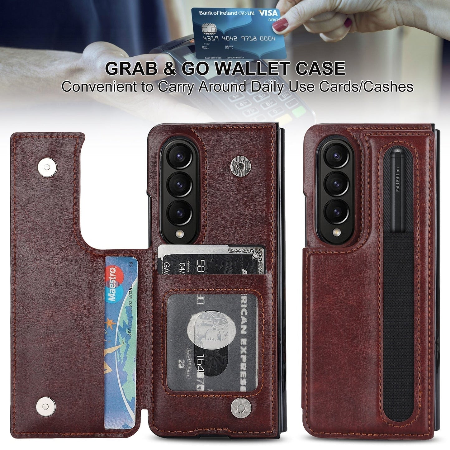 Luxury Retro Leather Phone Case With Cards Slot kickstand Stylus, Stylus Slot For Galaxy Z Fold5/ Z Fold4 CaseSpot