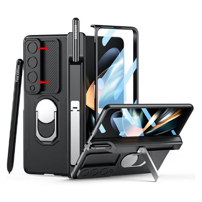 Luxury Case With S Pen Holder and Hinge Screen Protector Ring Stand Case For Samsung Galaxy Z Fold 5 Z Fold 4 Luxury_Covers
