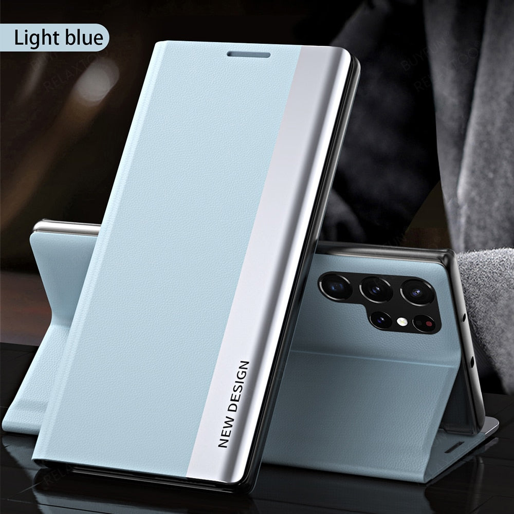 Luxury 6D Plating Leather Flip Magnetic Book Stand Cover For S23 Series - theroxymob