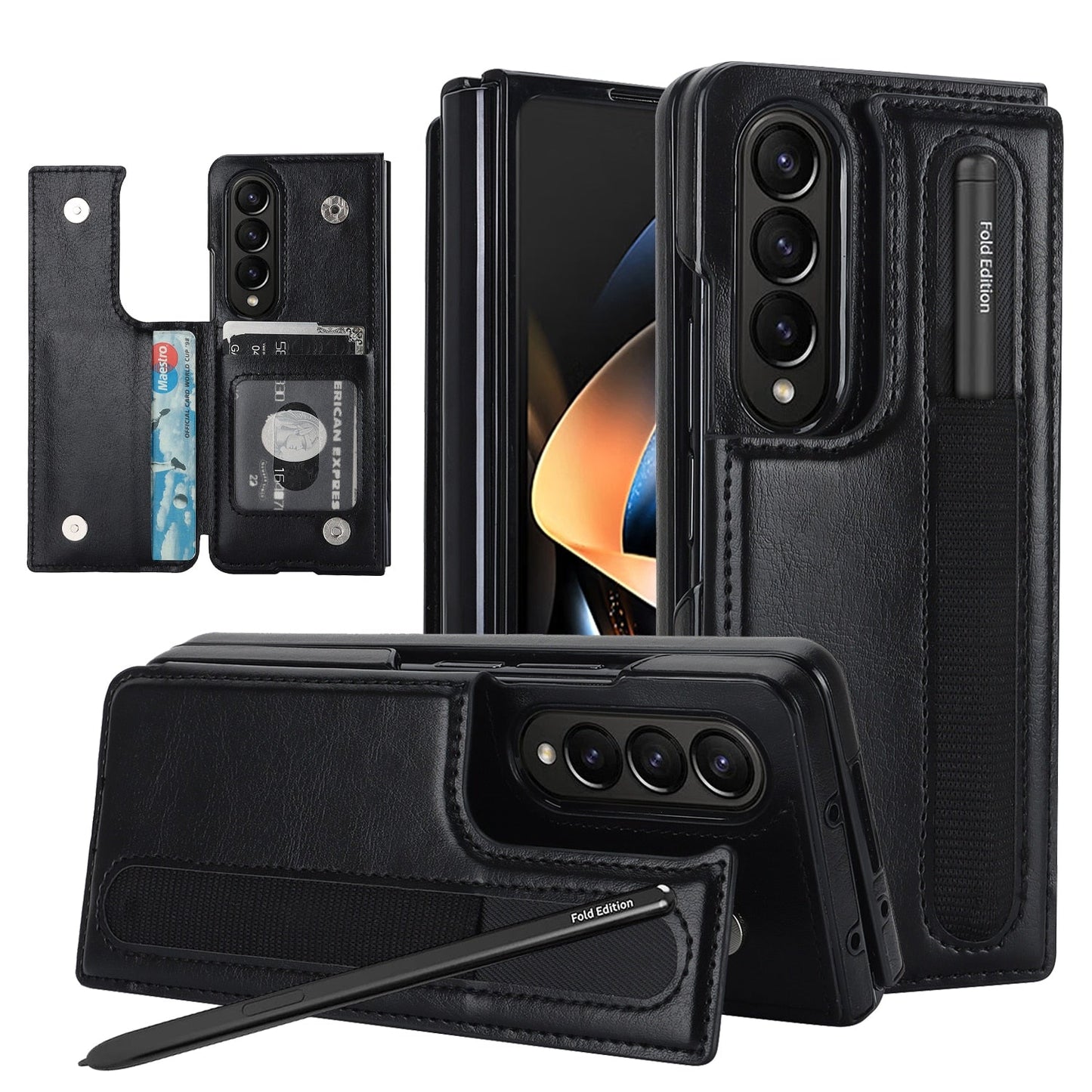 Luxury Retro Leather Phone Case With Cards Slot kickstand Stylus, Stylus Slot For Galaxy Z Fold5/ Z Fold4 CaseSpot