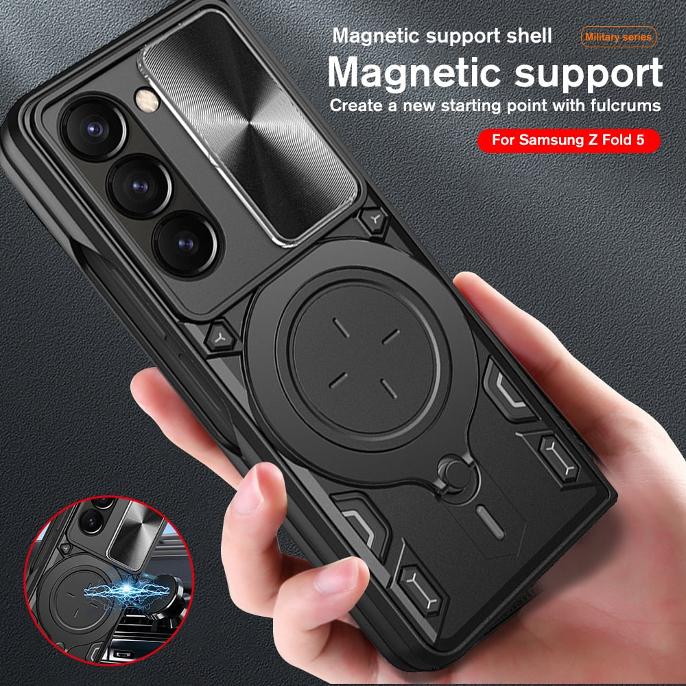 Case Slide Camera Protect Coque Cover Magnetic Car Ring Stand For Samsung Galaxy Z Fold5 CaseSpot