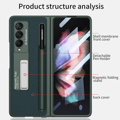 For Samsung Galaxy Z Fold 4 Magnetic Case Case Stand Hard Case With S Pen Slot Holder For Fold - theroxymob