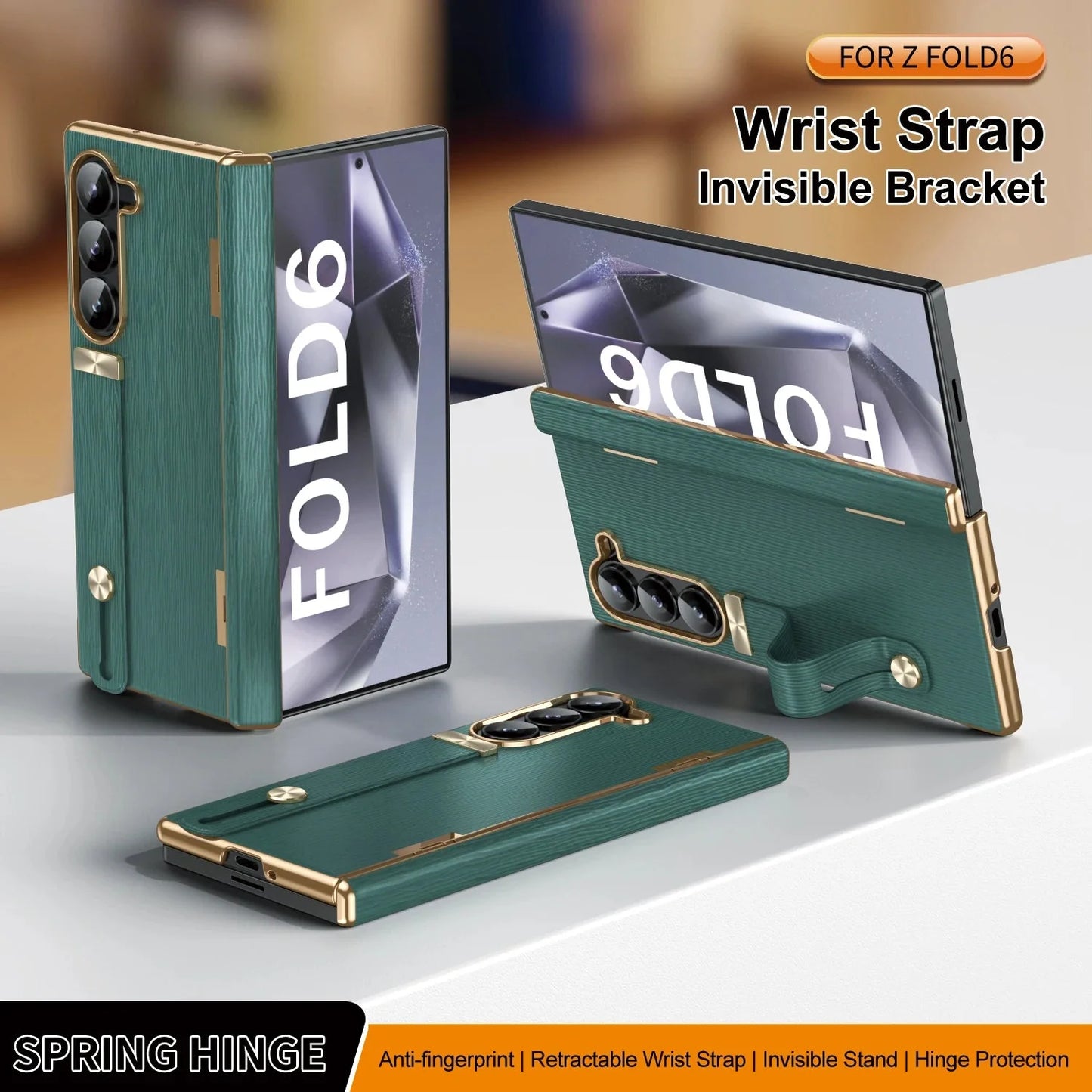 PortaLeather Z Fold 6, 5, 4 Kickstand Hinge Wristband Case theroxymob