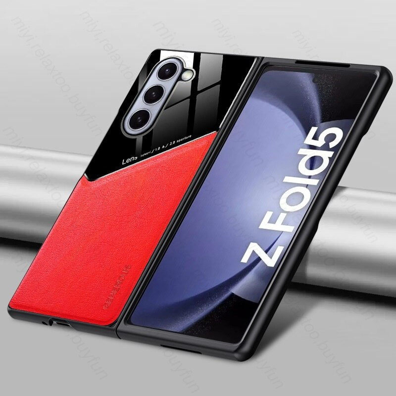 Leather Back Cover Soft Silicone Edge Shockproof Car Magnetic Holder For Samung Galaxy Z Fold 5 CaseSpot
