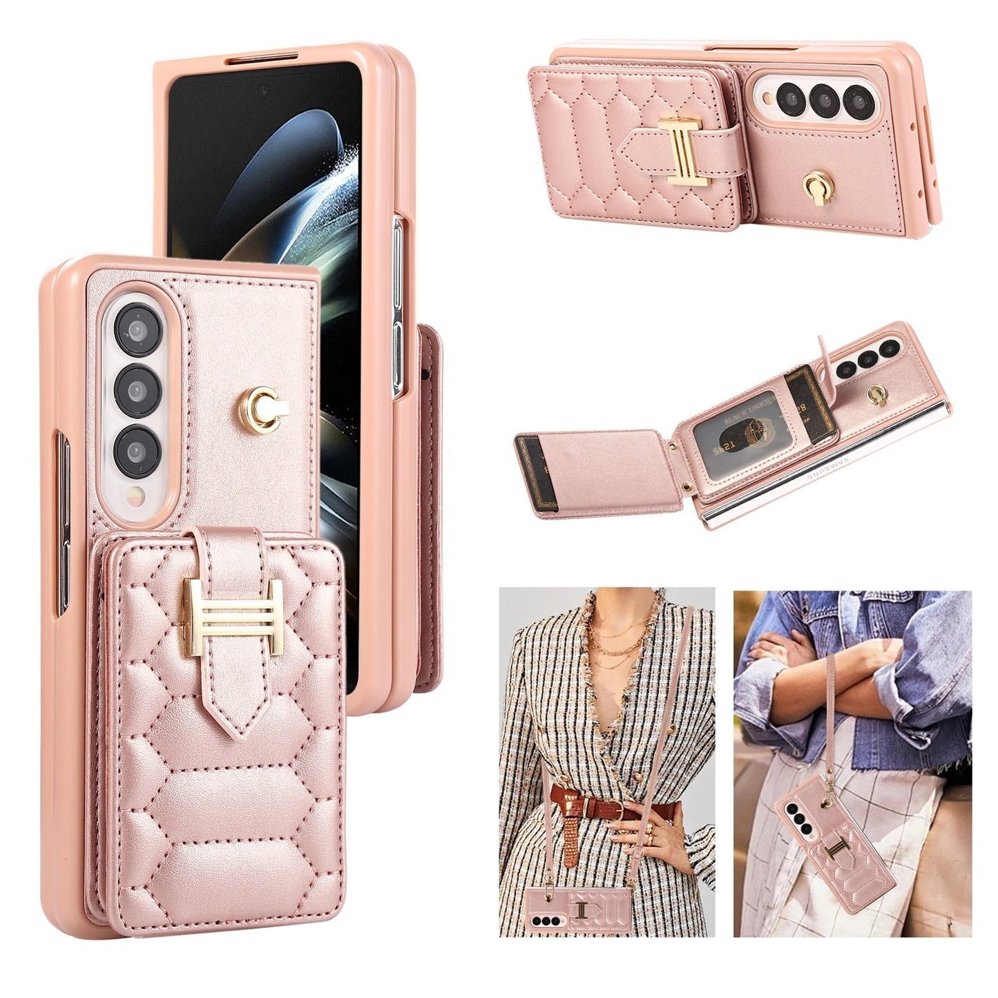 Crossbody Lanyard Phone Case With Wrist Strap And 2 Cards Holder And kicKstand for Samsung Galaxy Z Fold 5 /Fold4 CaseSpot