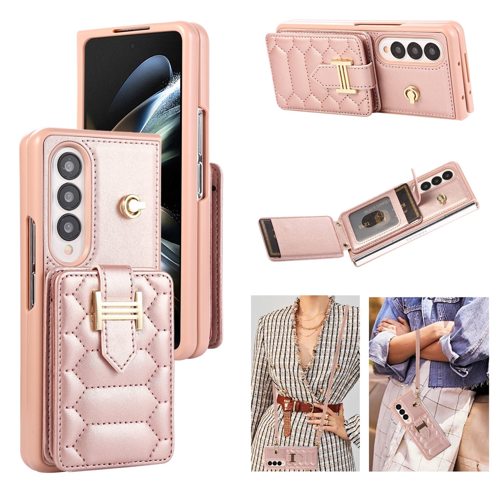 Crossbody Lanyard Phone Case With Wrist Strap And 2 Cards Holder And kicKstand for Samsung Galaxy Z Fold 5 /Fold4 CaseSpot