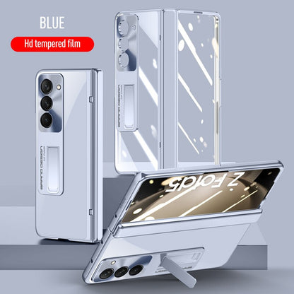 Electroplated Transparent Hinge Case For Samsung Galaxy Z Fold5 Shockproof Protective Clear Cover with Bracket Front Film CaseSpot