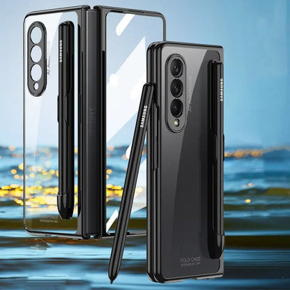 For Samsung Galaxy Z Fold 4 Anti-Fall Transparent Case Luxury Cover Case With Screen Glass - theroxymob