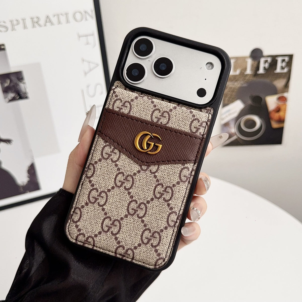 Louis V Card Holder Case For iPhone 12-18 Pro & Pro Max