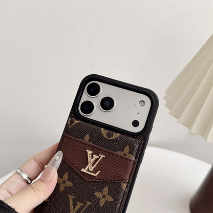 Louis V Card Holder Case For iPhone 12-18 Pro & Pro Max