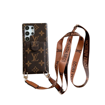 Luxury Monogram Card Wallet Case with Sling Strap for Samsung Galaxy S22-S26 Series