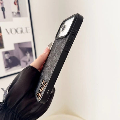 Brand Leather with Black Logo Phone Case for iPhone 12-18 Pro & Pro Max