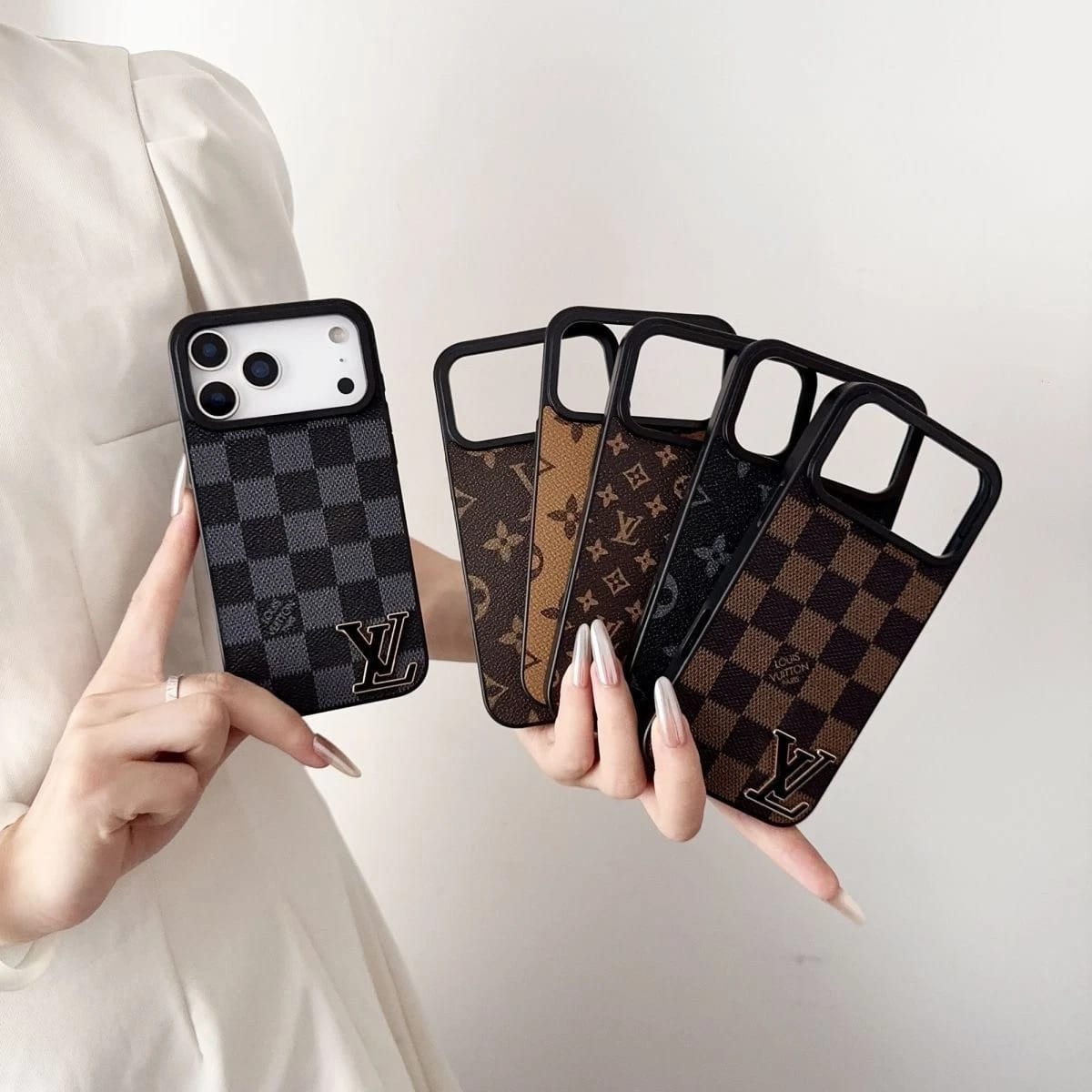 Brand Leather with Black Logo Phone Case for iPhone 12-18 Pro & Pro Max
