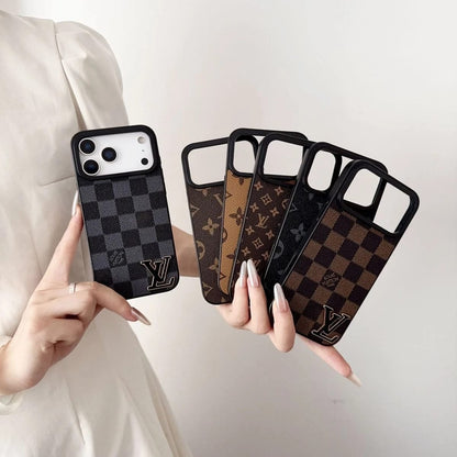 Brand Leather with Black Logo Phone Case for iPhone 12-18 Pro & Pro Max