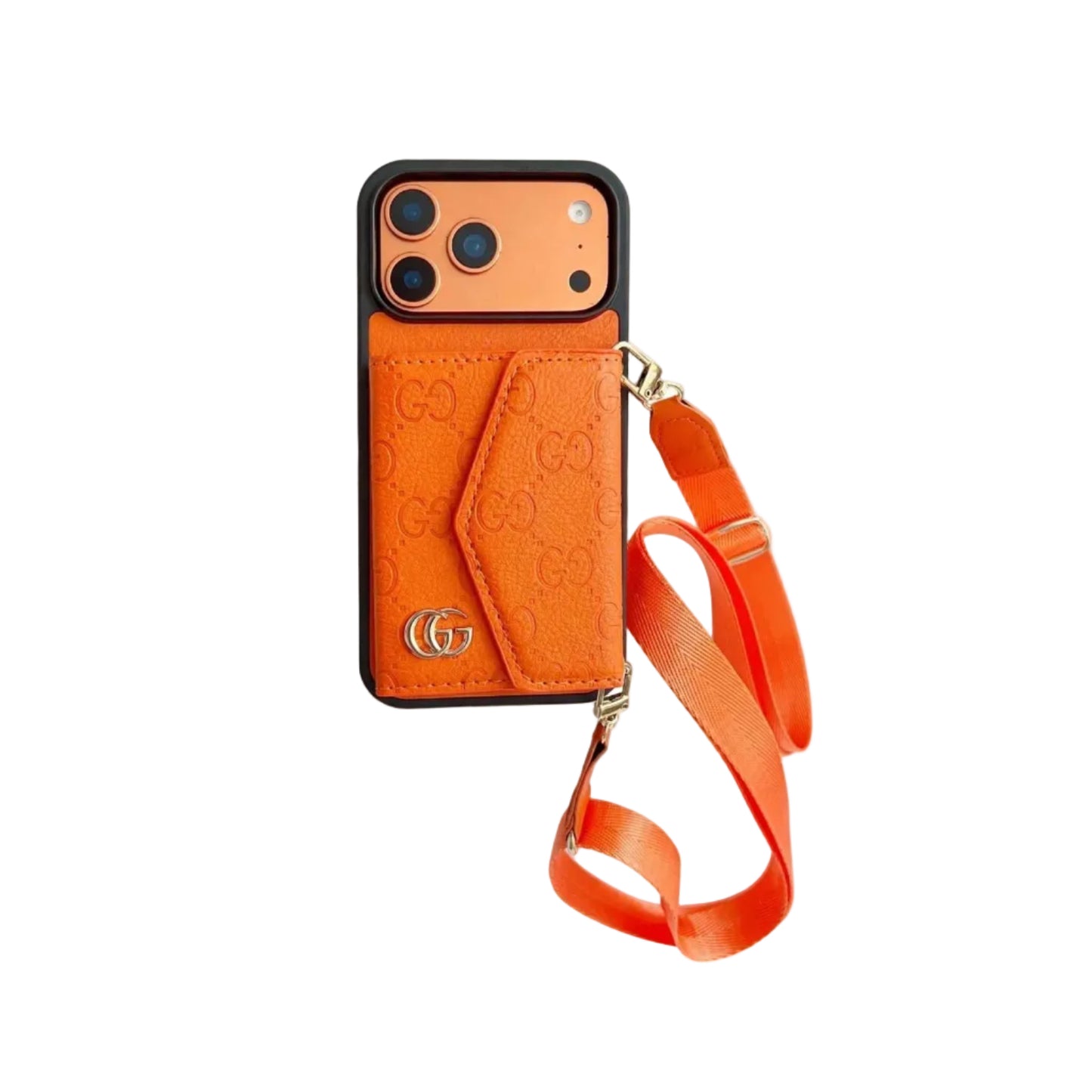 Luxury Plain Leather Crossbody Wallet Case For iPhone 12-17