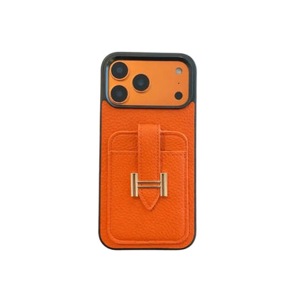 Hermes Leather Phone Cover Card Slot For iPhone 12-17 Series