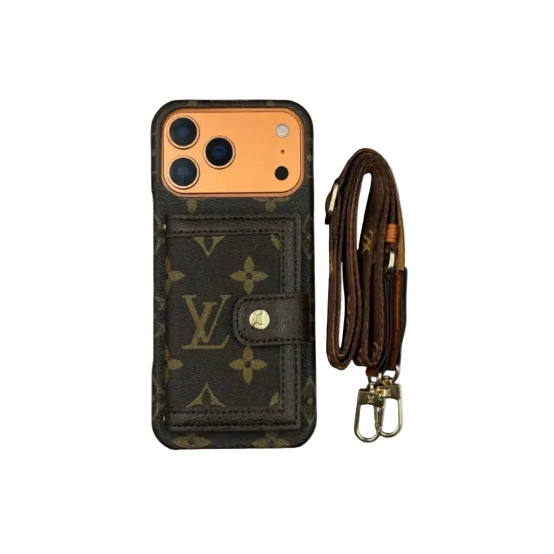Lv Leather Card Holder Phone Case For iPhone 12-18 Pro & Pro Max