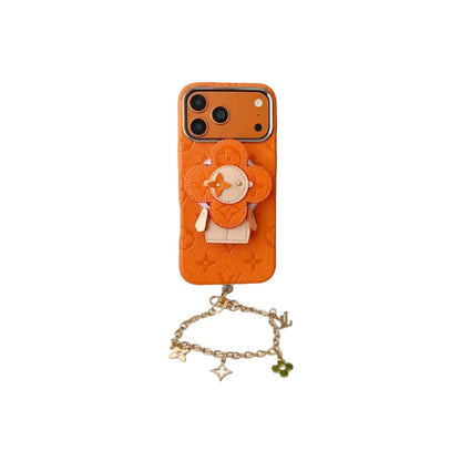 Premium Monogram Leather Case with Rotating Stand for iPhone 13-17 Series