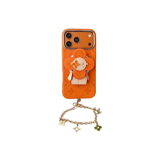 Premium Monogram Leather Case with Rotating Stand for iPhone 13-17 Series