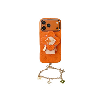 Premium Monogram Leather Case with Rotating Stand for iPhone 13-18 Pro & Pro Max