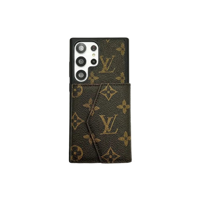 Luxury Monogram Leather Case with Envelope Card Holder for Samsung Galaxy S22-S26 Series