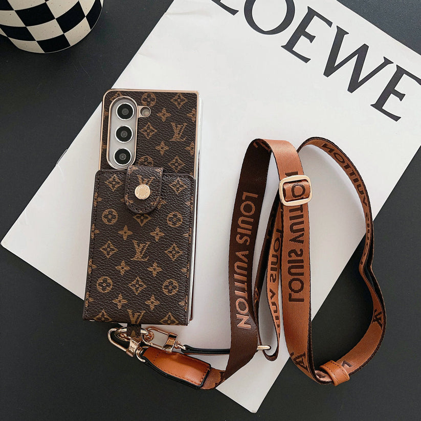 Luxury LV Inspired Wallet Case with Long Lanyard for Samsung Galaxy Z Fold 3-7